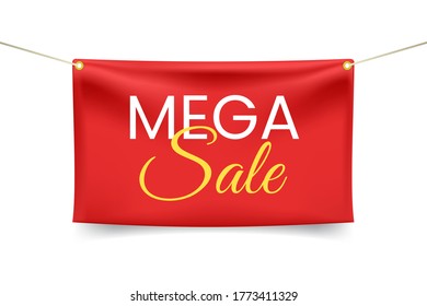 High Quality Sale Textile Banners with Folds with Ropes on White Background . Isolated Vector Elements 