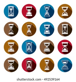 High quality sand-glass vector illustrations. Set of antique classic hourglasses. Retro clocks collection. Time idea stylized icons isolated.