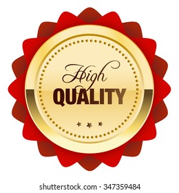 High quality seal or icon. Glossy golden seal or button with stars and red color.