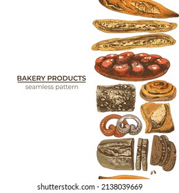 High quality, seamless background with bakery products, natural
 stylish, vector background with baked goods, perfect for wallpapers, web page backgrounds, surface textures, textiles