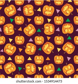 high quality seamless pattern with halloween pumpkin head vector
