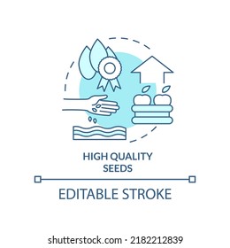 High quality seeds turquoise concept icon. Increasing farming productivity abstract idea thin line illustration. Isolated outline drawing. Editable stroke. Arial, Myriad Pro-Bold fonts used
