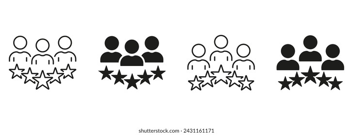 High Quality Service Line and Silhouette Black Icon Set. Pictogram. Experienced Team Sign. Customer Satisfaction Symbol Collection on White Background. Isolated Vector Illustration.