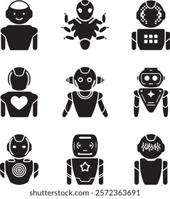 High Quality Set of 9 Black AI Assistant Silhouettes for Creative and Professional Design Projects.