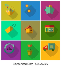 High quality set of colorful flat icons for flower delivery, flower shop or gifts shop.