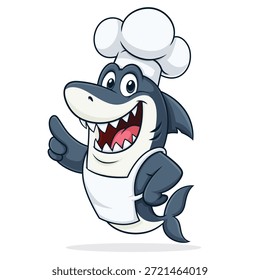 Personaje de Chef de tiburón de alta calidad, ilustración de Chef de dibujos animados Tiburón feliz