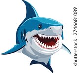 High quality shark vector illustration isolated on white background. Clean flat design style with sharp details, suitable for logo, mascot, sticker, t-shirt design, marine theme, ocean concept, children education, and commercial use.