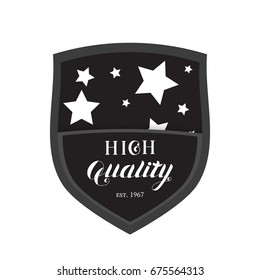 High Quality Shield Emblem Logo Isolated on White Background. Badge with Hand Drawn Lettering. Vector Illustration for Web Design or Print.