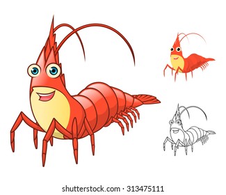High Quality Shrimp Cartoon Character Include Flat Design and Line Art Version