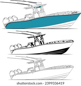 Ilustración artística de la línea vectorial del barco de pesca de alta calidad y un color.