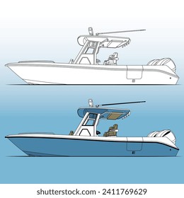 High quality side view fishing boat vector art illustration and line art Which printable on various materials