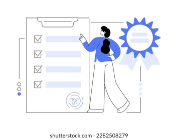 Ilustración vectorial de concepto abstracto de alta calidad de signo. Control de calidad, producto de alta calidad, certificación ISO, atracción del cliente, decisión del consumidor, metáfora abstracta de control gubernamental.