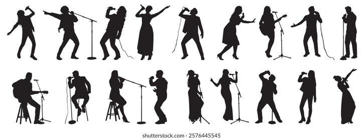 High quality silhouette singers . Pop, country music, rock stars and hip hop rapper artist vocalists