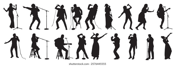 High quality silhouette singers . Pop, country music, rock stars and hip hop rapper artist vocalists