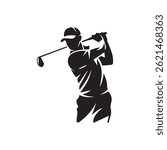 High quality silhouette vector of a golfer swinging a golf club perfect for sports designs logos icons and golf-themed projects
