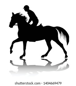 high quality silhouette of young man riding  horse - vector