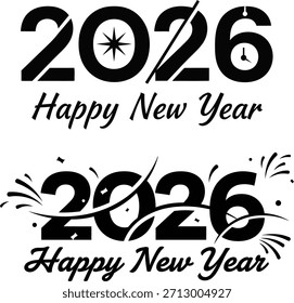 high quality silhouettes of stylized vector 2026 Happy New Year logo