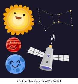 High quality solar system space planets flat universe astronomy galaxy science star vector illustration.