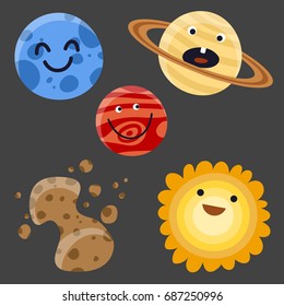 High quality solar system space planets flat universe astronomy galaxy science star vector illustration.