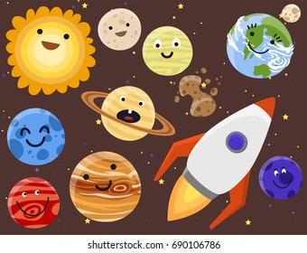 High quality solar system space planets flat universe astronomy galaxy science star vector illustration.
