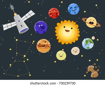 High quality solar system space planets flat universe astronomy galaxy science star vector illustration.