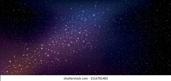 High quality space background, Realistic starry sky colourful glow, Happiness starry nights with bright shiny stars, Milky way galaxy in the space, Vector illustration.