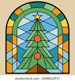 High Quality Stained Glass Christmas Tree Vector
