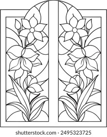 High Quality Stained Glass Floral Window Vector