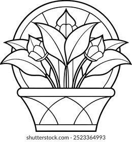 High Quality Stained Glass Flower Pot Vector