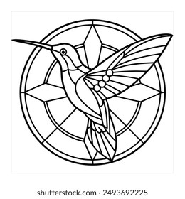 High Quality Stained Glass Humming Bird Vector