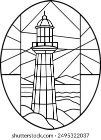 High Quality Stained Glass Lighthouse Vector