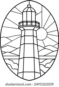 High Quality Stained Glass Lighthouse Vector