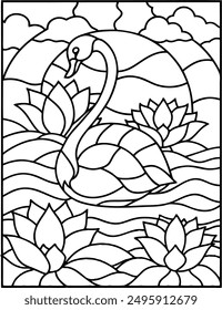 High Quality Stained Glass Swan Vector