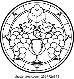 High Quality Stained Glass Wine And Grapes Vector