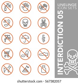 High quality thin line icons of interdiction, symbol and sign. Linelinge are the best pictogram pack unique linear design for all dimensions and devices. Stroke vector logo symbol and website content.