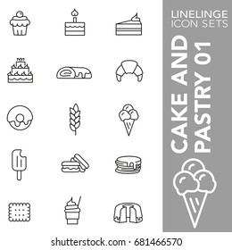 High quality thin line icons of cake, pastry and sweets food. Linelinge are the best pictogram pack unique linear design for all dimensions and devices. Vector outline logo symbol and website content.