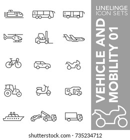 High quality thin line icons of vehicle, automobile and motor. Linelinge are the best pictogram pack unique linear design for all dimensions and devices. Stroke vector logo symbol and website content.