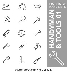 High quality thin line icons of implements and handyman tools. Linelinge are the best pictogram pack unique linear design for all dimensions and devices. Stroke vector logo symbol and website content.