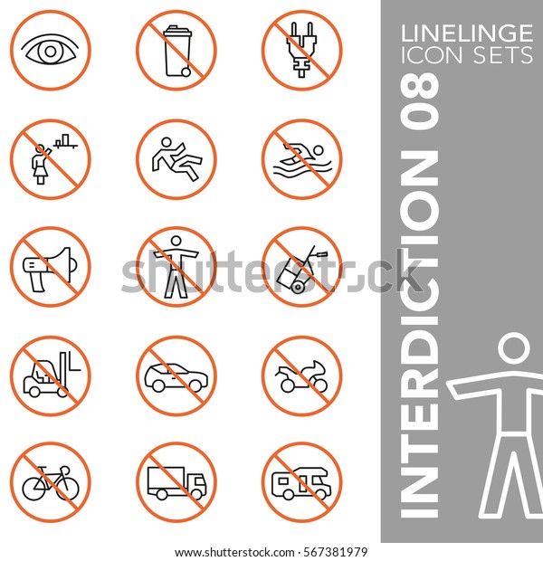 High quality thin line icons of prohibited\
symbol and no sign. Linelinge are the best pictogram pack unique\
linear design for all dimensions and devices. Stroke vector logo\
symbol and website\
content.