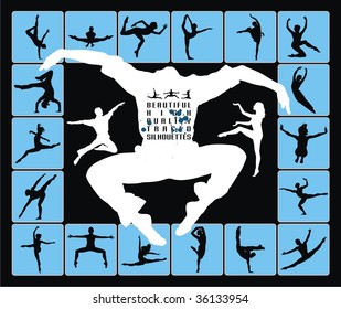 high quality traced dancing jumping people silhouettes