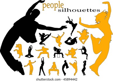 high quality traced dancing jumping people silhouettes