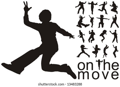 high quality traced on the move people silhouettes vector illustration