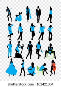 High quality traced posing people silhouettes