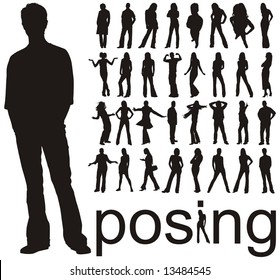 High Quality Traced Posing People Silhouettes Vector Illustration