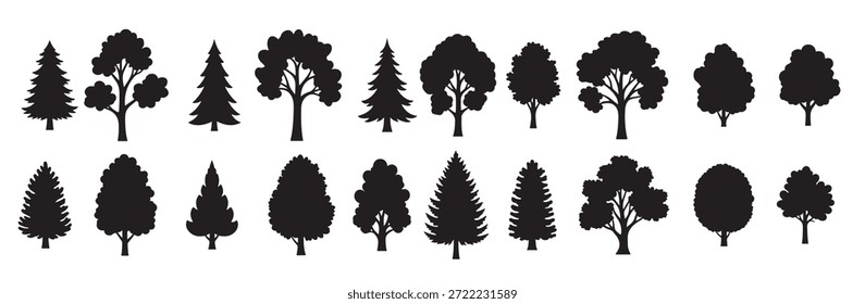 Siluetas de árbol de alta calidad de palma de pino y caducifolio 