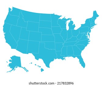 High quality United States map of America. Each city and border has separately, and can be colored as desired.