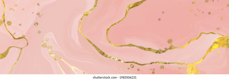 Vector de alta calidad Forma de tinta de alcohol en colores rosa y dorado tierno. Pintura abstracta vectorial. Decoración de bodas. Arte de pintura rosa con elementos brillantes dorados. Flujo líquido delgado.