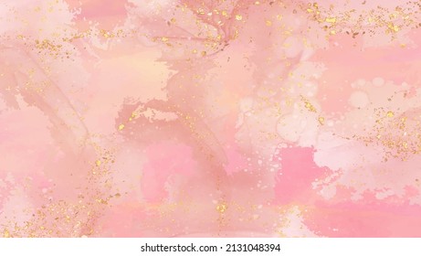 Hochwertige Vektorgrafik Alkoholfarbe in zarten Blau- und Goldfarben. Abstrakte Vektorgrafik. Hochzeitsdekoration. rosafarbene Malkunst mit goldenen Glitterelementen. Feiner Flüssigkeitsstrom.