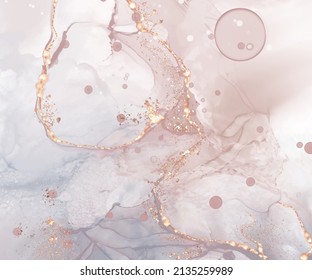 High quality vector Alcohol ink shape in tender coral and gold colors. Vector abstract painting. Wedding decoration. Coral paint art with golden glitter elements. Delicate liquid flow.