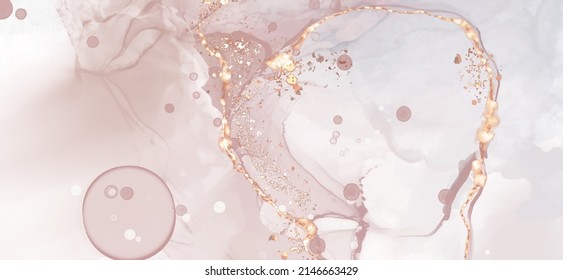 Vector de alta calidad Forma de tinta de alcohol en colores cálidos de coral y oro. Pintura abstracta vectorial. Decoración de bodas. Arte de pintura de coral con elementos brillantes dorados. Flujo líquido delgado.